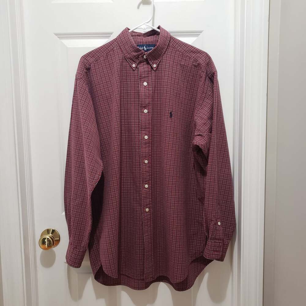 Polo Ralph Lauren Shirt Mens Sz L RED Plaid Button Down Classic Fit Collar